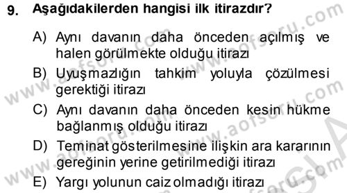 Medeni Usul Hukuku Dersi 2014 - 2015 Yılı Tek Ders Sınav Soruları 9. Soru