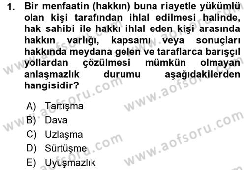 Medeni Usul Hukuku Dersi 2015 - 2016 Yılı (Vize) Ara Sınav Soruları 1. Soru