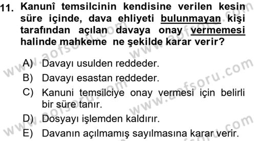 Medeni Usul Hukuku Dersi 2015 - 2016 Yılı (Vize) Ara Sınav Soruları 11. Soru