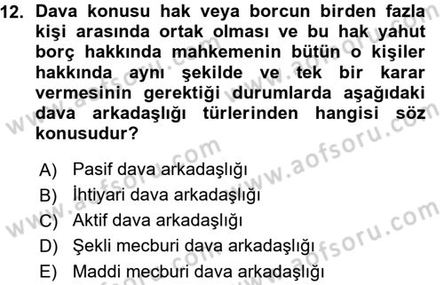 Medeni Usul Hukuku Dersi 2015 - 2016 Yılı (Vize) Ara Sınav Soruları 12. Soru