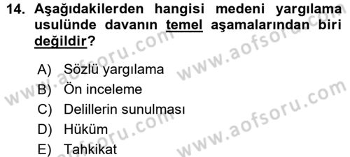 Medeni Usul Hukuku Dersi 2015 - 2016 Yılı (Vize) Ara Sınav Soruları 14. Soru