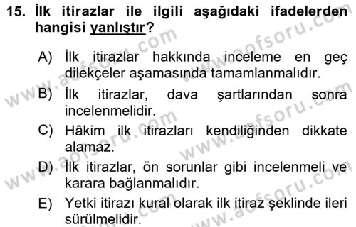 Medeni Usul Hukuku Dersi 2015 - 2016 Yılı (Vize) Ara Sınav Soruları 15. Soru