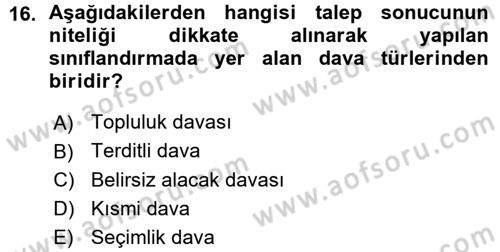 Medeni Usul Hukuku Dersi 2015 - 2016 Yılı (Vize) Ara Sınav Soruları 16. Soru