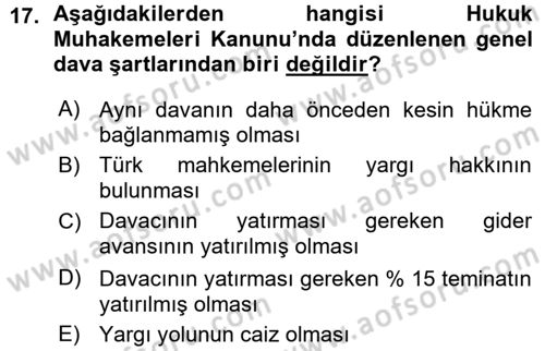 Medeni Usul Hukuku Dersi 2015 - 2016 Yılı (Vize) Ara Sınav Soruları 17. Soru