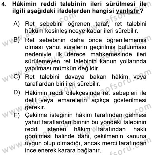 Medeni Usul Hukuku Dersi 2015 - 2016 Yılı (Vize) Ara Sınav Soruları 4. Soru