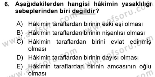 Medeni Usul Hukuku Dersi 2015 - 2016 Yılı (Vize) Ara Sınav Soruları 6. Soru