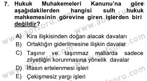 Medeni Usul Hukuku Dersi 2015 - 2016 Yılı (Vize) Ara Sınav Soruları 7. Soru