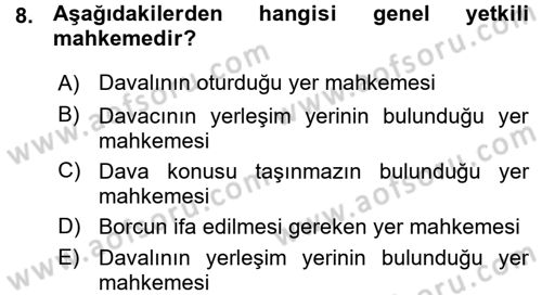 Medeni Usul Hukuku Dersi 2015 - 2016 Yılı (Vize) Ara Sınav Soruları 8. Soru