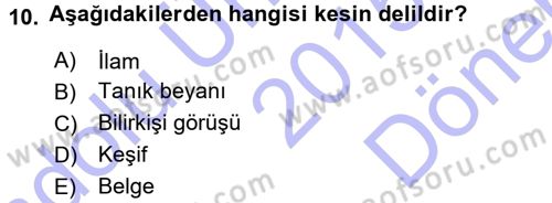 Medeni Usul Hukuku Dersi 2015 - 2016 Yılı (Final) Dönem Sonu Sınav Soruları 10. Soru