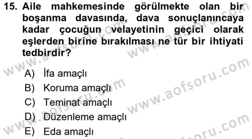 Medeni Usul Hukuku Dersi 2015 - 2016 Yılı (Final) Dönem Sonu Sınav Soruları 15. Soru
