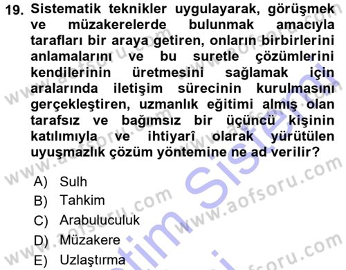 Medeni Usul Hukuku Dersi 2015 - 2016 Yılı (Final) Dönem Sonu Sınav Soruları 19. Soru