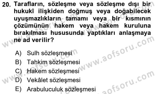 Medeni Usul Hukuku Dersi 2015 - 2016 Yılı (Final) Dönem Sonu Sınav Soruları 20. Soru
