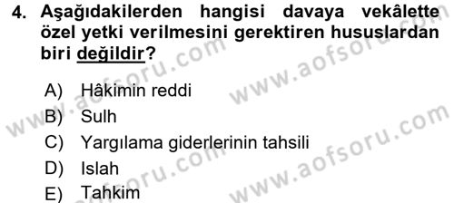 Medeni Usul Hukuku Dersi 2015 - 2016 Yılı (Final) Dönem Sonu Sınav Soruları 4. Soru