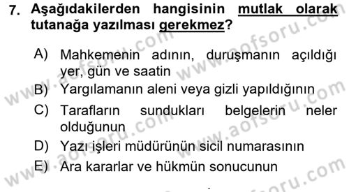 Medeni Usul Hukuku Dersi 2015 - 2016 Yılı (Final) Dönem Sonu Sınav Soruları 7. Soru