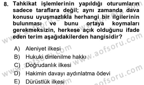 Medeni Usul Hukuku Dersi 2015 - 2016 Yılı (Final) Dönem Sonu Sınav Soruları 8. Soru