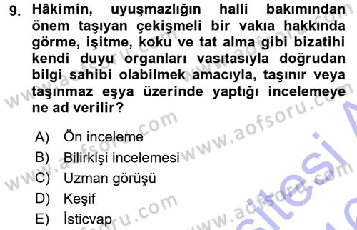 Medeni Usul Hukuku Dersi 2015 - 2016 Yılı (Final) Dönem Sonu Sınav Soruları 9. Soru