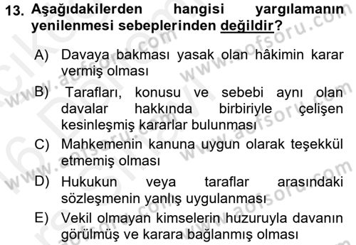 Medeni Usul Hukuku Dersi 2015 - 2016 Yılı Tek Ders Sınav Soruları 13. Soru