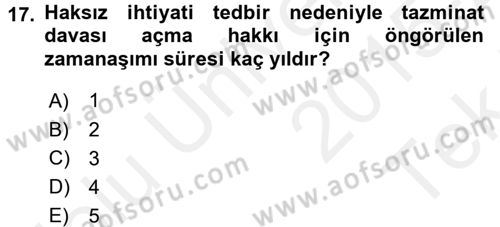 Medeni Usul Hukuku Dersi 2015 - 2016 Yılı Tek Ders Sınav Soruları 17. Soru