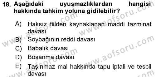 Medeni Usul Hukuku Dersi 2015 - 2016 Yılı Tek Ders Sınav Soruları 18. Soru