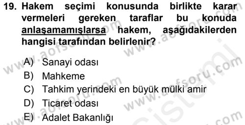 Medeni Usul Hukuku Dersi 2015 - 2016 Yılı Tek Ders Sınav Soruları 19. Soru