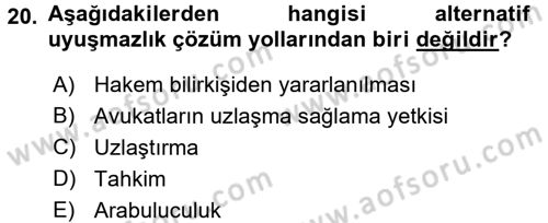 Medeni Usul Hukuku Dersi 2015 - 2016 Yılı Tek Ders Sınav Soruları 20. Soru