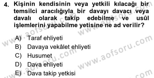 Medeni Usul Hukuku Dersi 2015 - 2016 Yılı Tek Ders Sınav Soruları 4. Soru