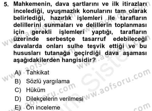 Medeni Usul Hukuku Dersi 2015 - 2016 Yılı Tek Ders Sınav Soruları 5. Soru