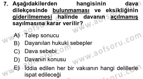 Medeni Usul Hukuku Dersi 2015 - 2016 Yılı Tek Ders Sınav Soruları 7. Soru