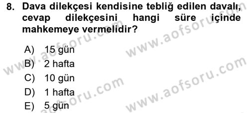 Medeni Usul Hukuku Dersi 2015 - 2016 Yılı Tek Ders Sınav Soruları 8. Soru