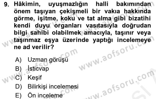 Medeni Usul Hukuku Dersi 2015 - 2016 Yılı Tek Ders Sınav Soruları 9. Soru