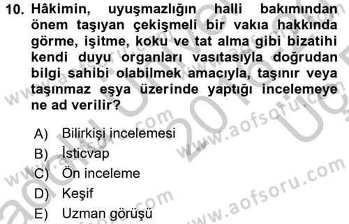 Medeni Usul Hukuku Dersi 2016 - 2017 Yılı 3 Ders Sınav Soruları 10. Soru