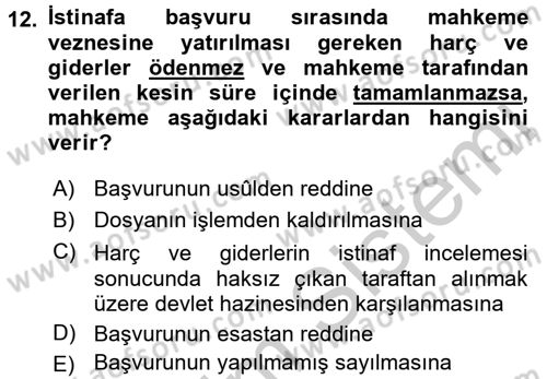 Medeni Usul Hukuku Dersi 2016 - 2017 Yılı 3 Ders Sınav Soruları 12. Soru