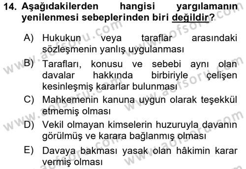 Medeni Usul Hukuku Dersi 2016 - 2017 Yılı 3 Ders Sınav Soruları 14. Soru
