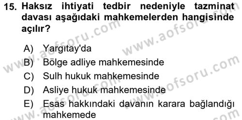Medeni Usul Hukuku Dersi 2016 - 2017 Yılı 3 Ders Sınav Soruları 15. Soru