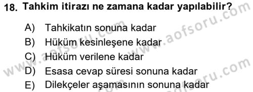 Medeni Usul Hukuku Dersi 2016 - 2017 Yılı 3 Ders Sınav Soruları 18. Soru