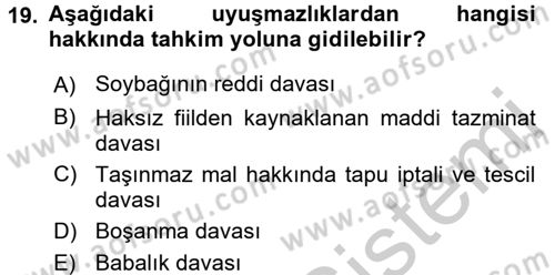 Medeni Usul Hukuku Dersi 2016 - 2017 Yılı 3 Ders Sınav Soruları 19. Soru