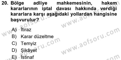 Medeni Usul Hukuku Dersi 2016 - 2017 Yılı 3 Ders Sınav Soruları 20. Soru
