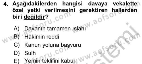 Medeni Usul Hukuku Dersi 2016 - 2017 Yılı 3 Ders Sınav Soruları 4. Soru