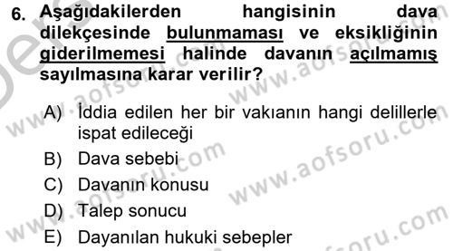 Medeni Usul Hukuku Dersi 2016 - 2017 Yılı 3 Ders Sınav Soruları 6. Soru