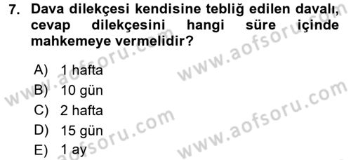 Medeni Usul Hukuku Dersi 2016 - 2017 Yılı 3 Ders Sınav Soruları 7. Soru