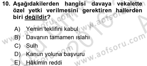 Medeni Usul Hukuku Dersi 2016 - 2017 Yılı (Vize) Ara Sınav Soruları 10. Soru