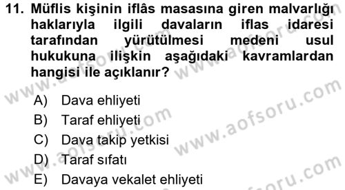 Medeni Usul Hukuku Dersi 2016 - 2017 Yılı (Vize) Ara Sınav Soruları 11. Soru