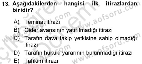 Medeni Usul Hukuku Dersi 2016 - 2017 Yılı (Vize) Ara Sınav Soruları 13. Soru