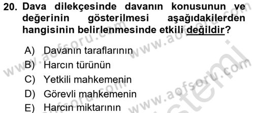 Medeni Usul Hukuku Dersi 2016 - 2017 Yılı (Vize) Ara Sınav Soruları 20. Soru
