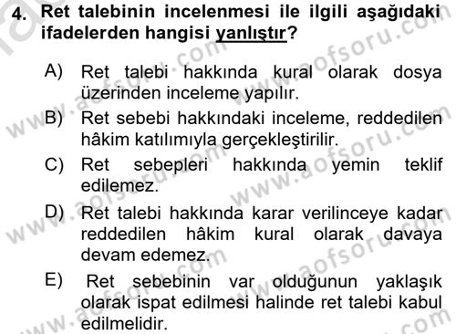 Medeni Usul Hukuku Dersi 2016 - 2017 Yılı (Vize) Ara Sınav Soruları 4. Soru