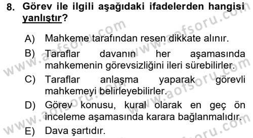 Medeni Usul Hukuku Dersi 2016 - 2017 Yılı (Vize) Ara Sınav Soruları 8. Soru