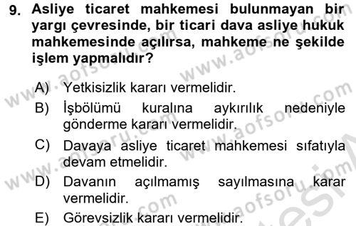 Medeni Usul Hukuku Dersi 2016 - 2017 Yılı (Vize) Ara Sınav Soruları 9. Soru