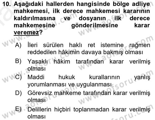 Medeni Usul Hukuku Dersi 2016 - 2017 Yılı (Final) Dönem Sonu Sınav Soruları 10. Soru