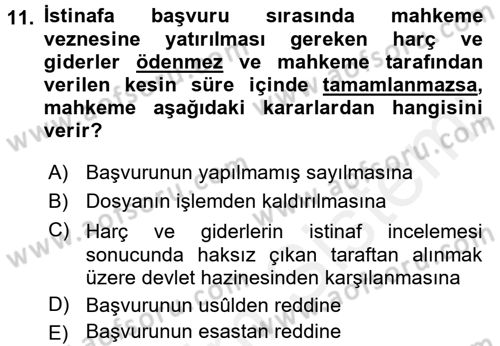 Medeni Usul Hukuku Dersi 2016 - 2017 Yılı (Final) Dönem Sonu Sınav Soruları 11. Soru