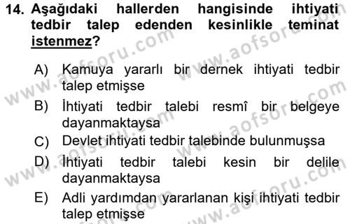 Medeni Usul Hukuku Dersi 2016 - 2017 Yılı (Final) Dönem Sonu Sınav Soruları 14. Soru